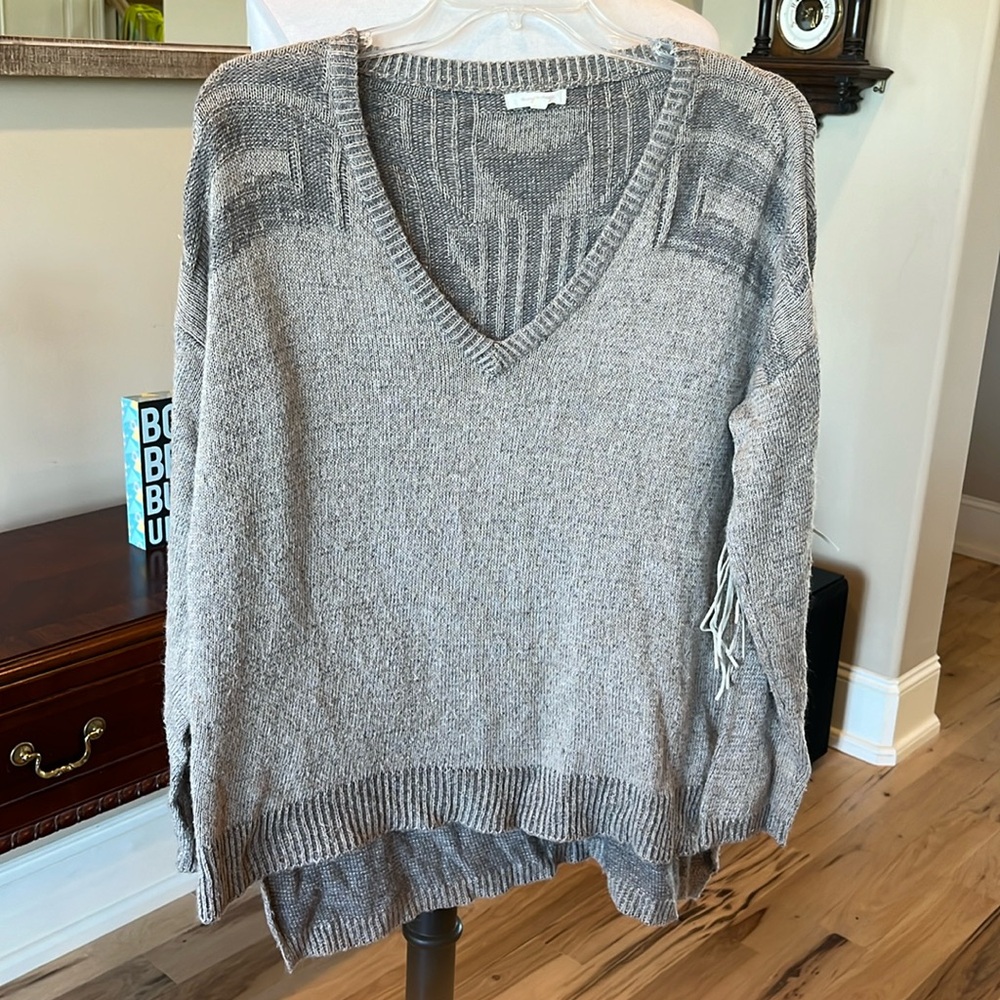 Cozy Sweater Fringe Western V Neck Rodeo Acrylic Wool Womens S Oversized